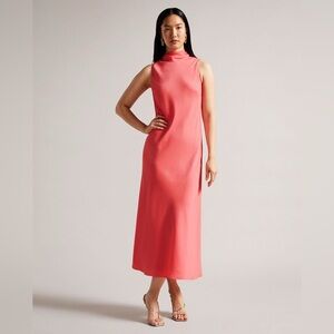 Ted Baker Eleanar Cowl Neck Midi Slip Dress In Coral